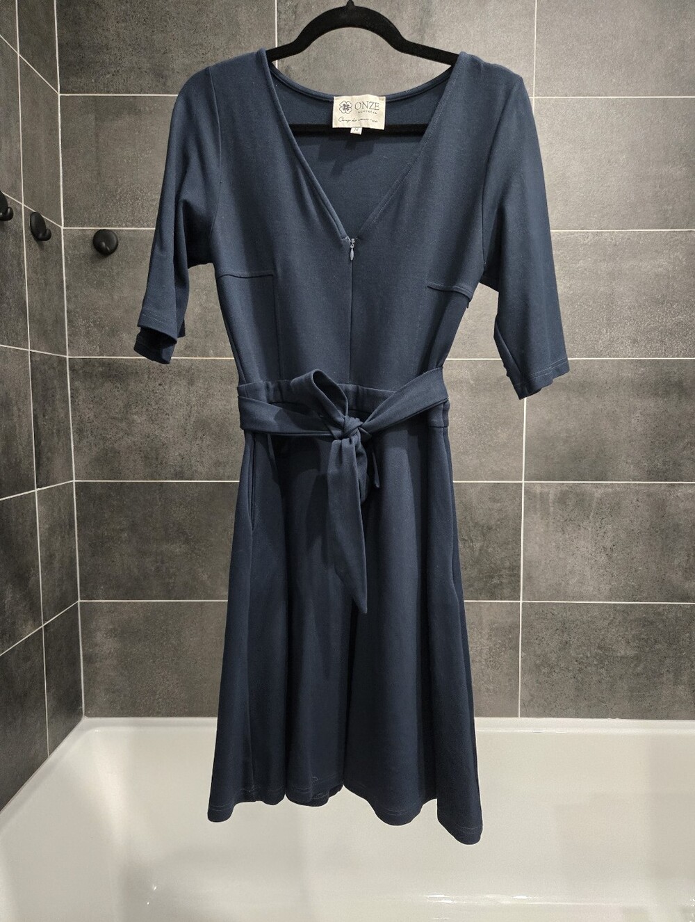 Dark Emerald/Teal V-Neck Tie-Waist Dress